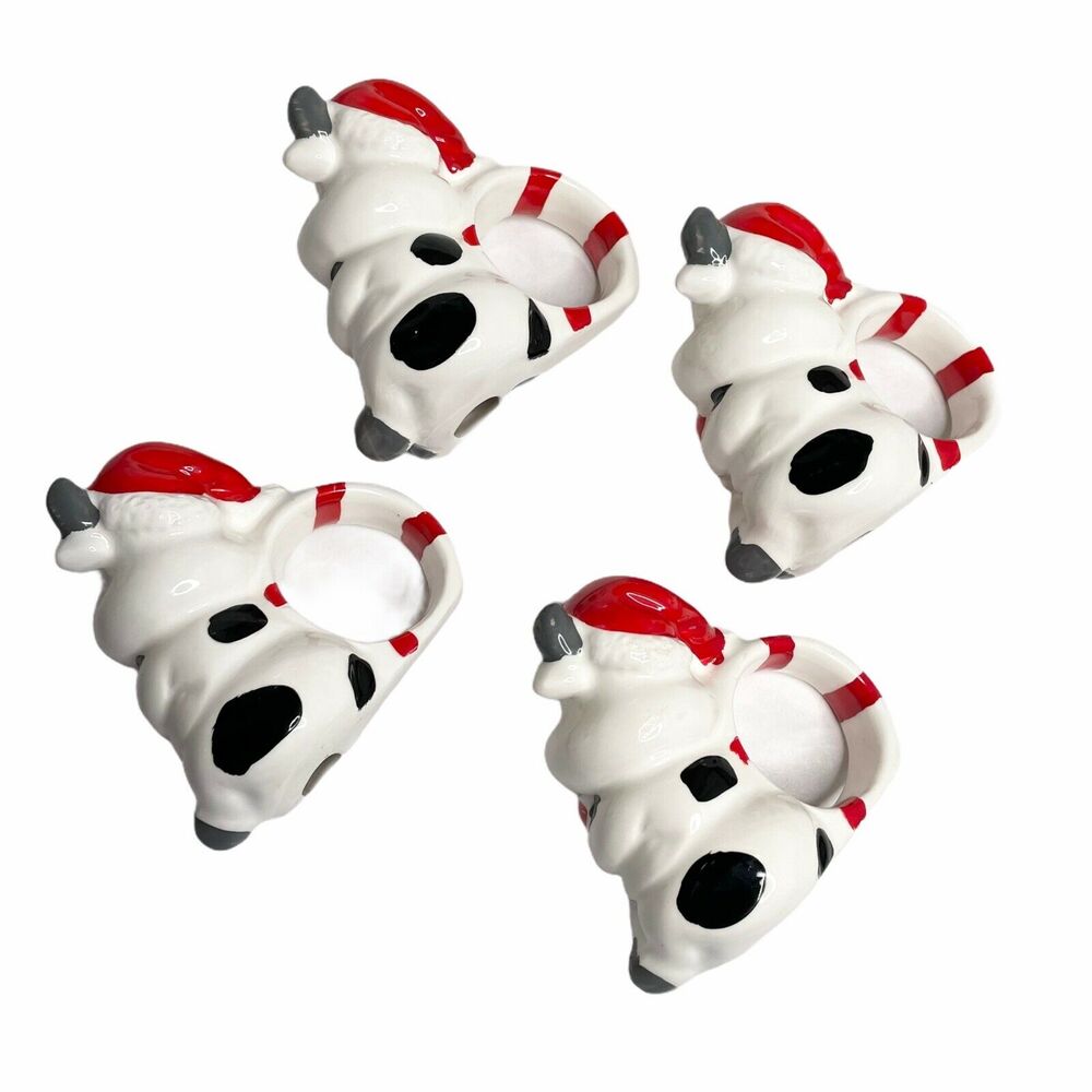 Set of 4 Santa Cow Christmas Napkin Rings holiday dining decorations farmhouse - Picture 6 of 7